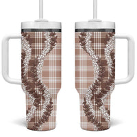 Beige Hawaii Palaka Tumbler With Handle Hawaiian Honohono Lei LT05 One Size: 40 oz Beige - Polynesian Pride