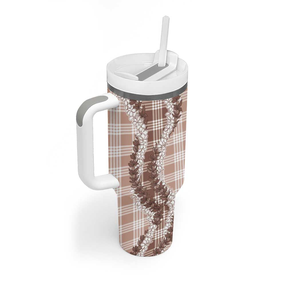 Beige Hawaii Palaka Tumbler With Handle Hawaiian Honohono Lei LT05 - Polynesian Pride