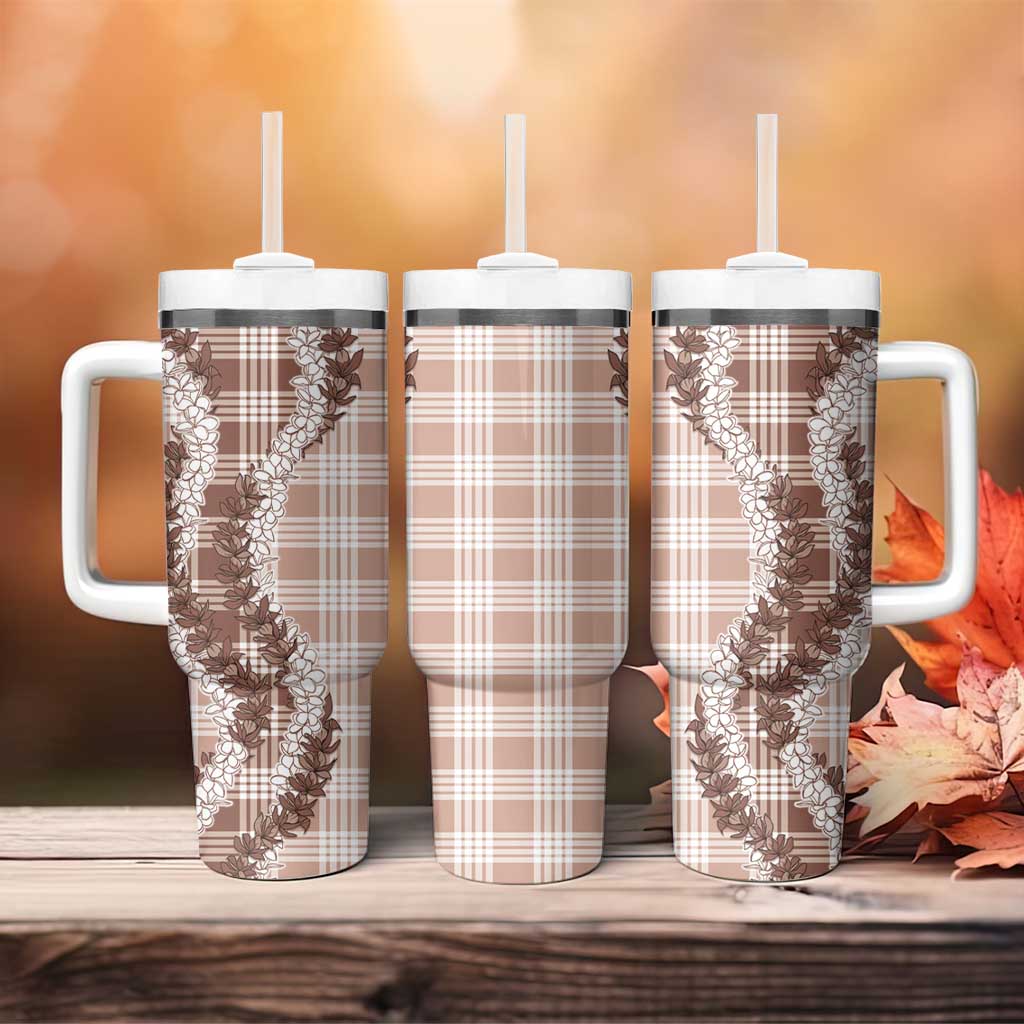 Beige Hawaii Palaka Tumbler With Handle Hawaiian Honohono Lei LT05 - Polynesian Pride