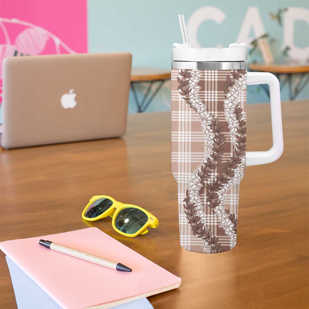 Beige Hawaii Palaka Tumbler With Handle Hawaiian Honohono Lei LT05 - Polynesian Pride