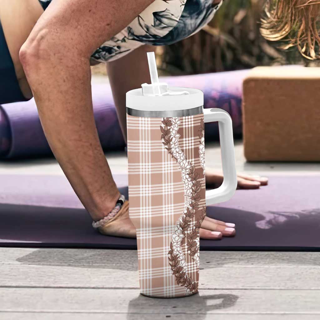 Beige Hawaii Palaka Tumbler With Handle Hawaiian Honohono Lei LT05 - Polynesian Pride