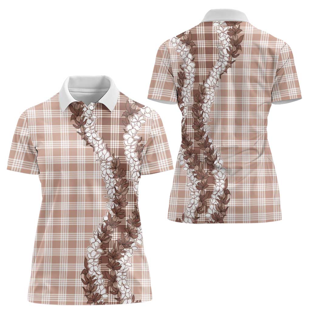 Beige Hawaii Palaka Women Polo Shirt Hawaiian Honohono Lei LT05 - Polynesian Pride