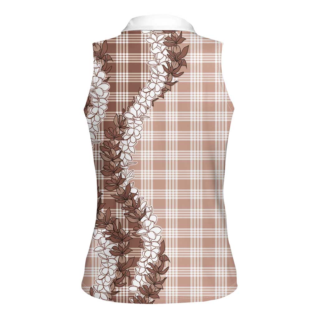 Beige Hawaii Palaka Women Sleeveless Polo Shirt Hawaiian Honohono Lei