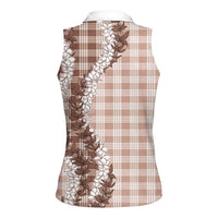 Beige Hawaii Palaka Women Sleeveless Polo Shirt Hawaiian Honohono Lei