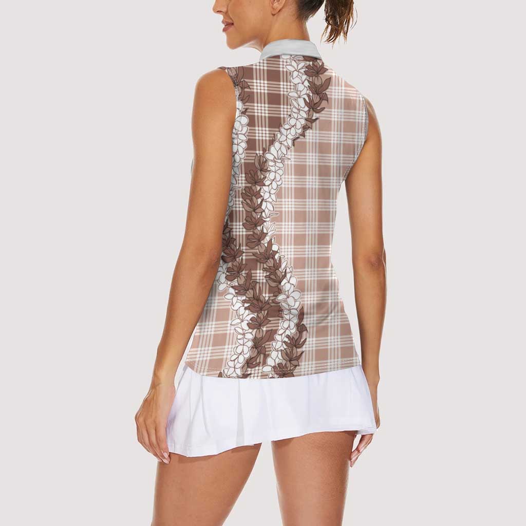 Beige Hawaii Palaka Women Sleeveless Polo Shirt Hawaiian Honohono Lei