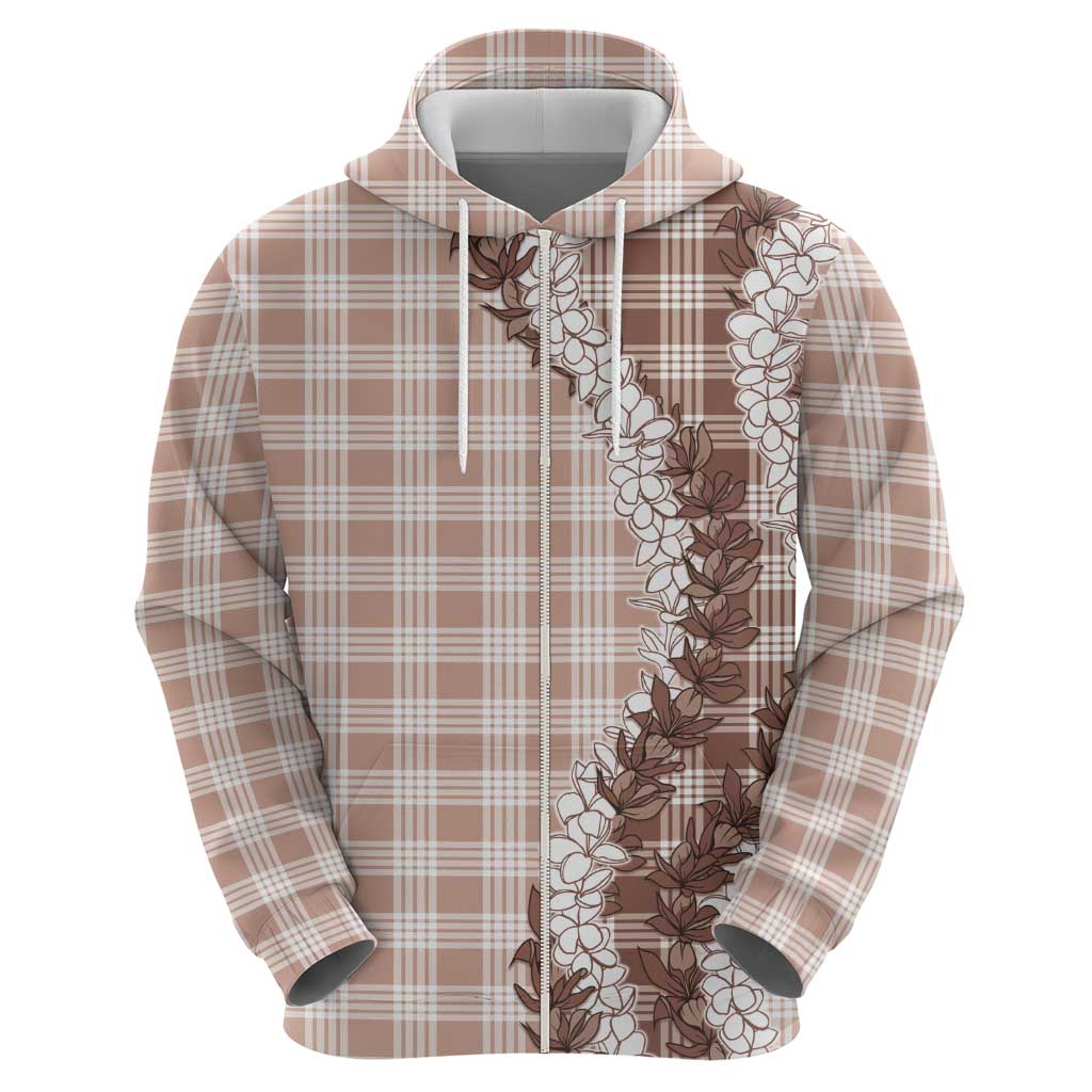 Beige Hawaii Palaka Zip Hoodie Hawaiian Honohono Lei LT05 - Polynesian Pride