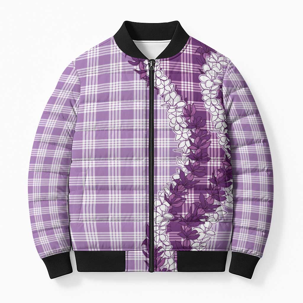 Violet Hawaii Palaka Bomber Puffer Jacket Hawaiian Honohono Lei LT05 Unisex Violet - Polynesian Pride