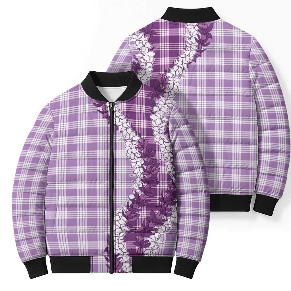 Violet Hawaii Palaka Bomber Puffer Jacket Hawaiian Honohono Lei LT05 - Polynesian Pride