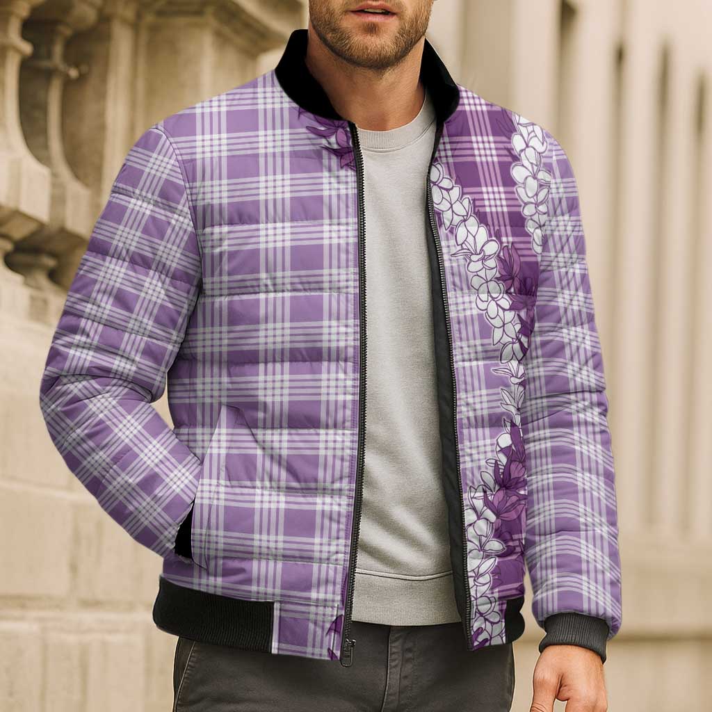 Violet Hawaii Palaka Bomber Puffer Jacket Hawaiian Honohono Lei LT05 - Polynesian Pride
