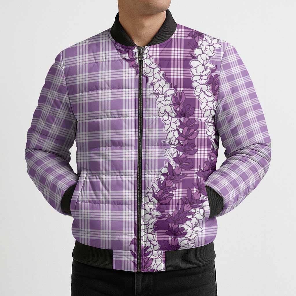 Violet Hawaii Palaka Bomber Puffer Jacket Hawaiian Honohono Lei LT05 - Polynesian Pride