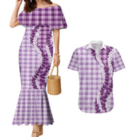 Violet Hawaii Palaka Couples Matching Mermaid Dress and Hawaiian Shirt Hawaiian Honohono Lei