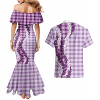 Violet Hawaii Palaka Couples Matching Mermaid Dress and Hawaiian Shirt Hawaiian Honohono Lei