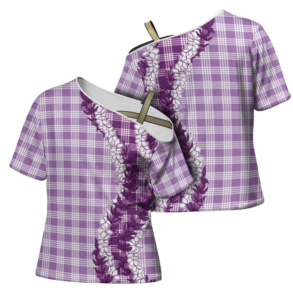 Violet Hawaii Palaka Cross Shoulder Shirt Hawaiian Honohono Lei LT05 - Polynesian Pride