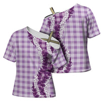 Violet Hawaii Palaka Cross Shoulder Shirt Hawaiian Honohono Lei LT05 - Polynesian Pride