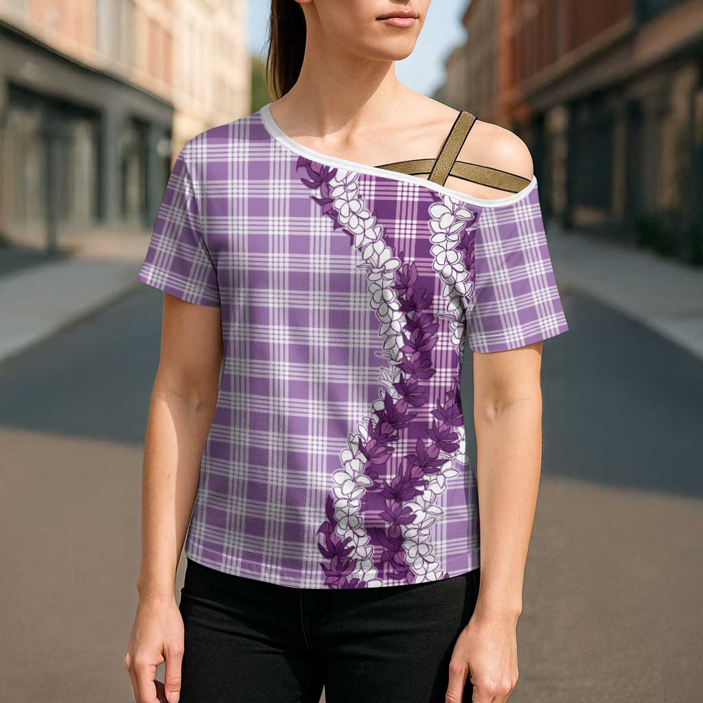 Violet Hawaii Palaka Cross Shoulder Shirt Hawaiian Honohono Lei LT05 - Polynesian Pride
