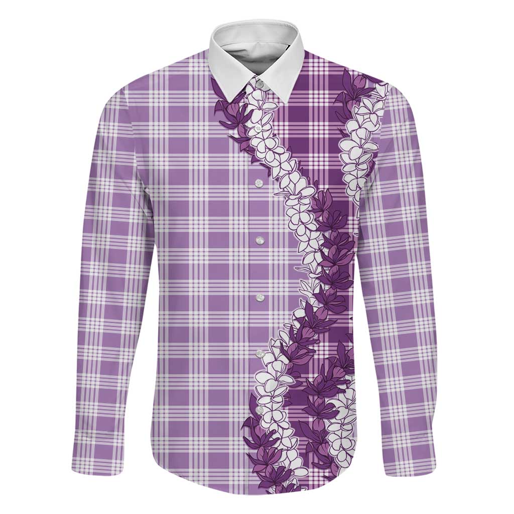Violet Hawaii Palaka Family Matching Long Sleeve Bodycon Dress and Hawaiian Shirt Hawaiian Honohono Lei