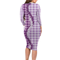 Violet Hawaii Palaka Family Matching Long Sleeve Bodycon Dress and Hawaiian Shirt Hawaiian Honohono Lei