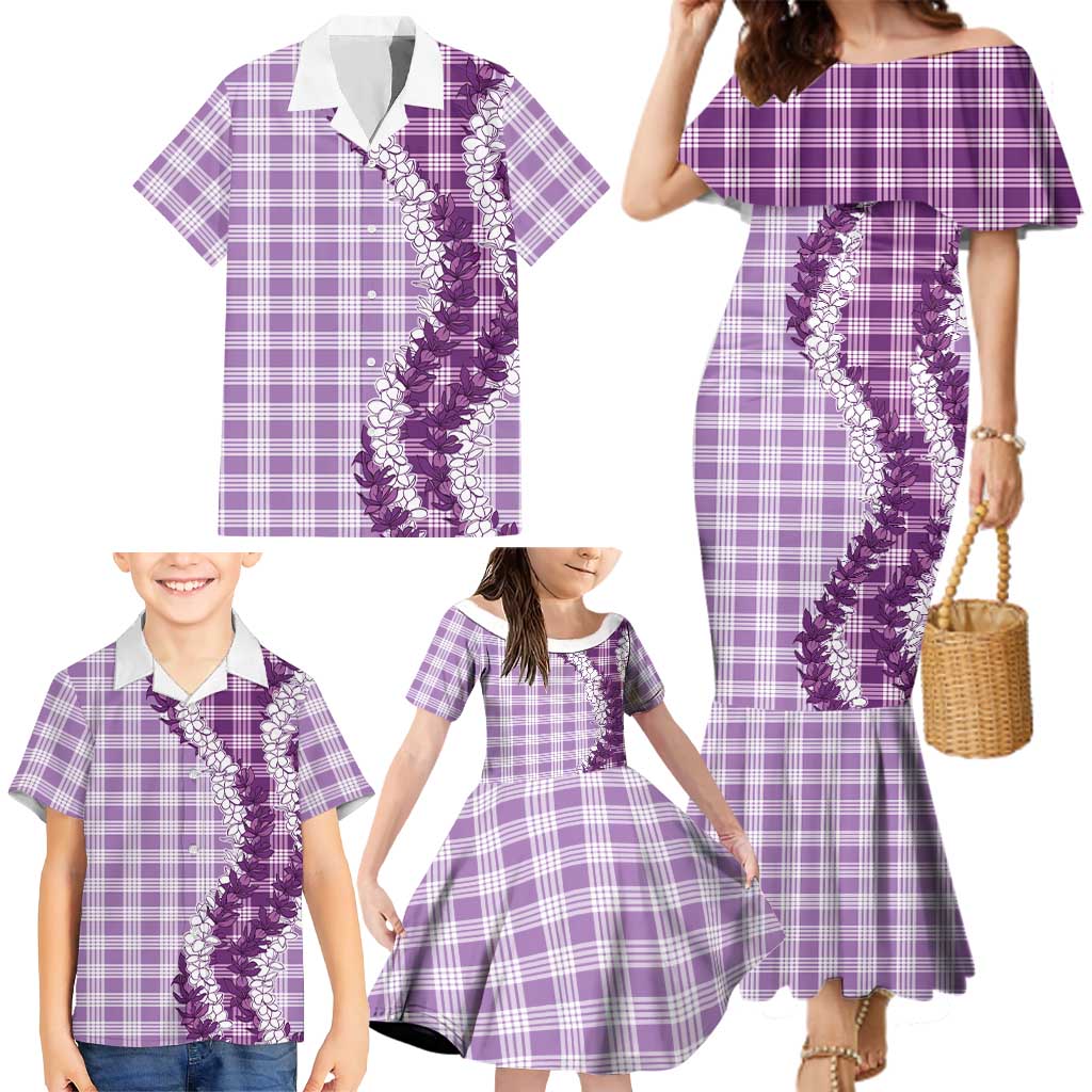 Violet Hawaii Palaka Family Matching Mermaid Dress and Hawaiian Shirt Hawaiian Honohono Lei