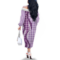 Violet Hawaii Palaka Family Matching Off The Shoulder Long Sleeve Dress and Hawaiian Shirt Hawaiian Honohono Lei