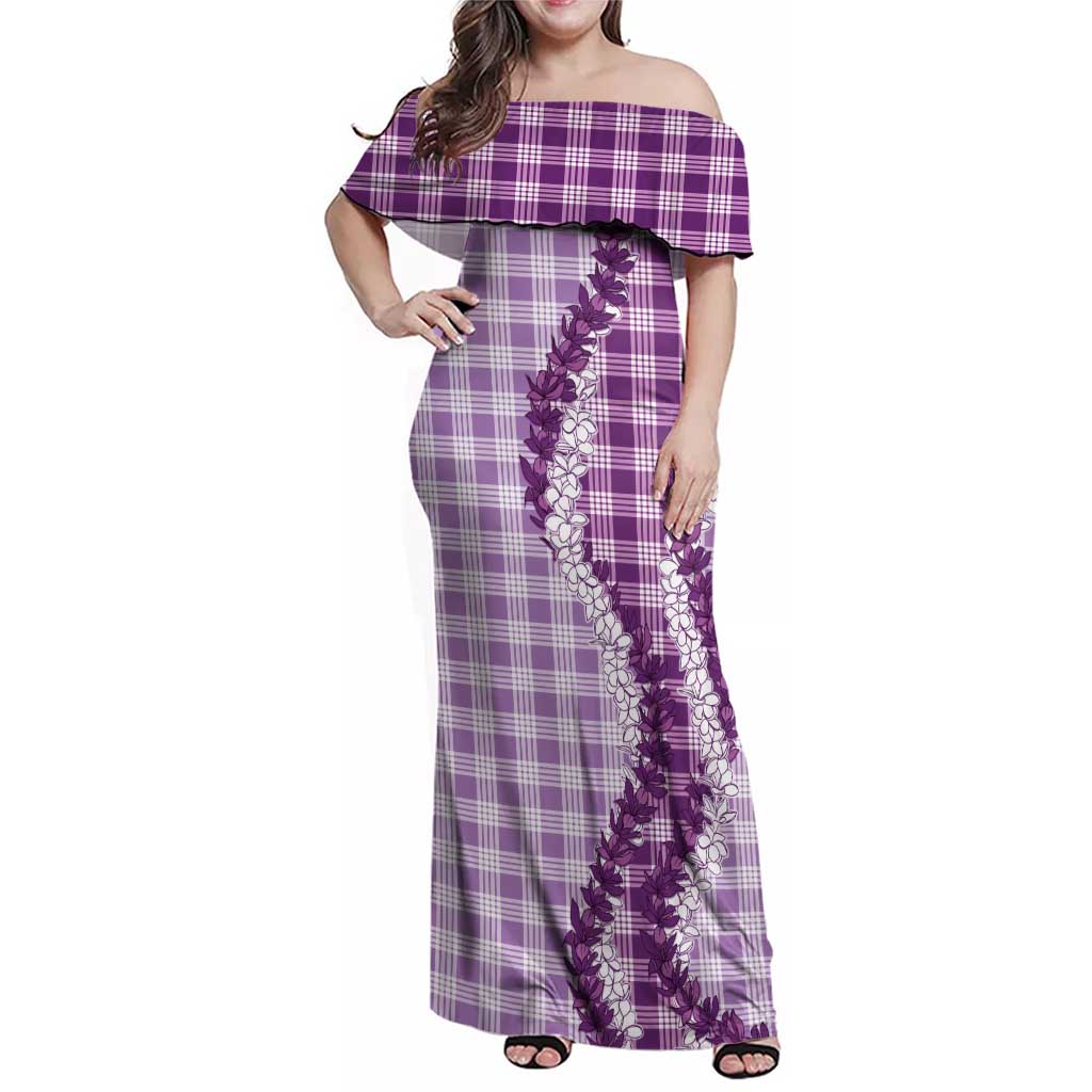 Violet Hawaii Palaka Family Matching Off Shoulder Maxi Dress and Hawaiian Shirt Hawaiian Honohono Lei