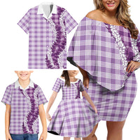 Violet Hawaii Palaka Family Matching Off Shoulder Short Dress and Hawaiian Shirt Hawaiian Honohono Lei
