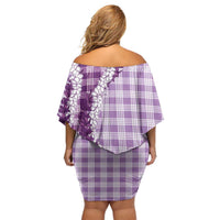 Violet Hawaii Palaka Family Matching Off Shoulder Short Dress and Hawaiian Shirt Hawaiian Honohono Lei