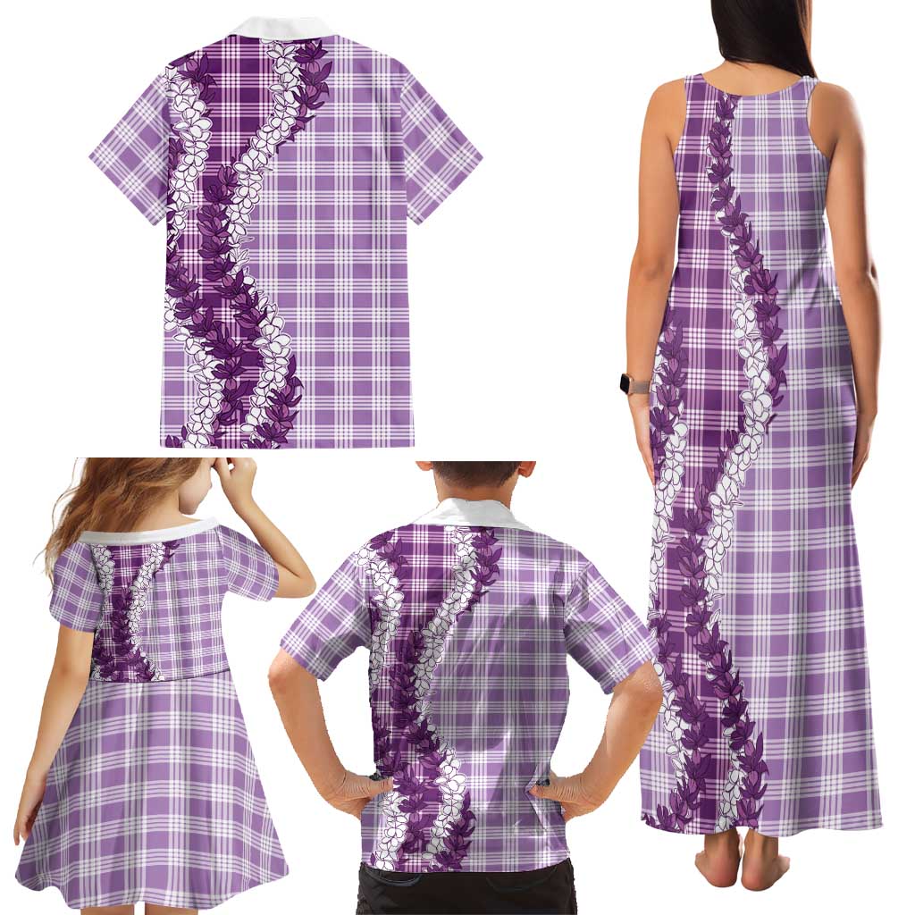 Violet Hawaii Palaka Family Matching Tank Maxi Dress and Hawaiian Shirt Hawaiian Honohono Lei