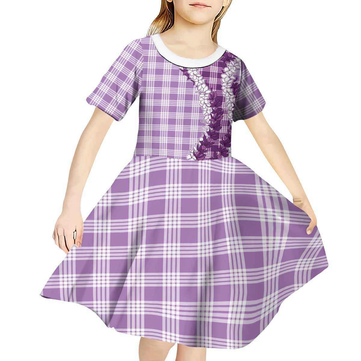 Violet Hawaii Palaka Kid Short Sleeve Dress Hawaiian Honohono Lei LT05 - Polynesian Pride