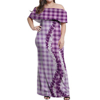 Violet Hawaii Palaka Off Shoulder Maxi Dress Hawaiian Honohono Lei LT05 Women Violet - Polynesian Pride