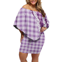 Violet Hawaii Palaka Off Shoulder Short Dress Hawaiian Honohono Lei LT05 Women Violet - Polynesian Pride