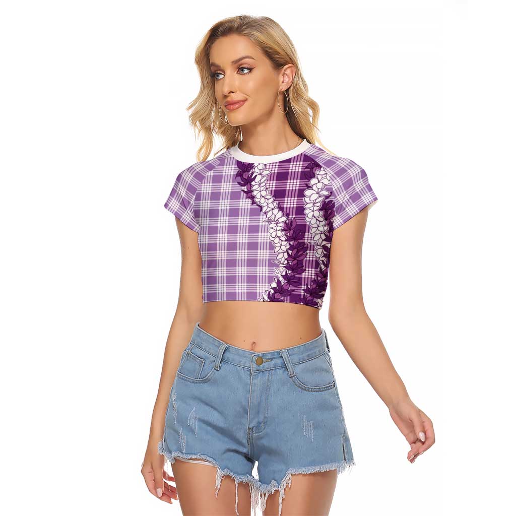 Violet Hawaii Palaka Raglan Cropped T Shirt Hawaiian Honohono Lei LT05 Female Violet - Polynesian Pride