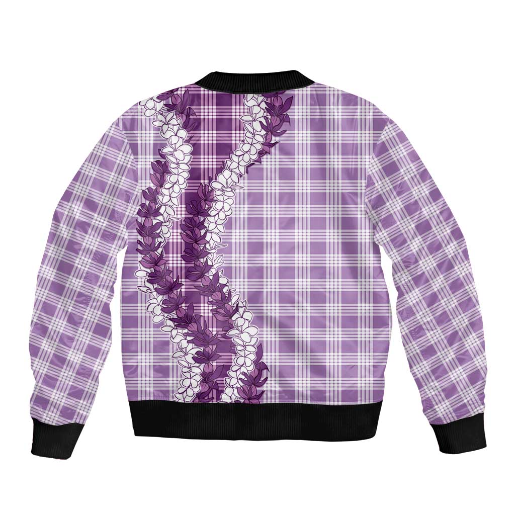 Violet Hawaii Palaka Sleeve Zip Bomber Jacket Hawaiian Honohono Lei LT05 - Polynesian Pride