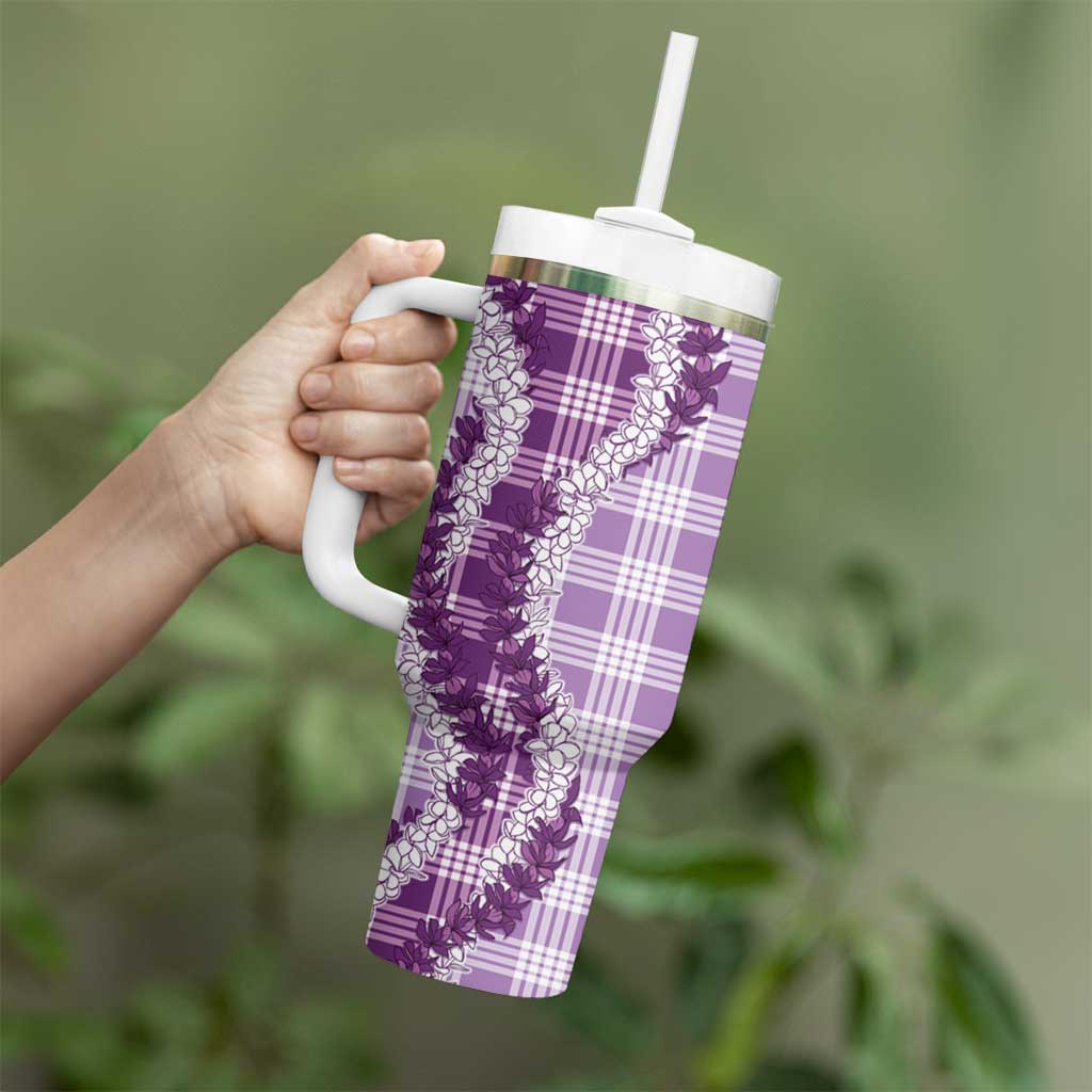 Violet Hawaii Palaka Tumbler With Handle Hawaiian Honohono Lei LT05 - Polynesian Pride