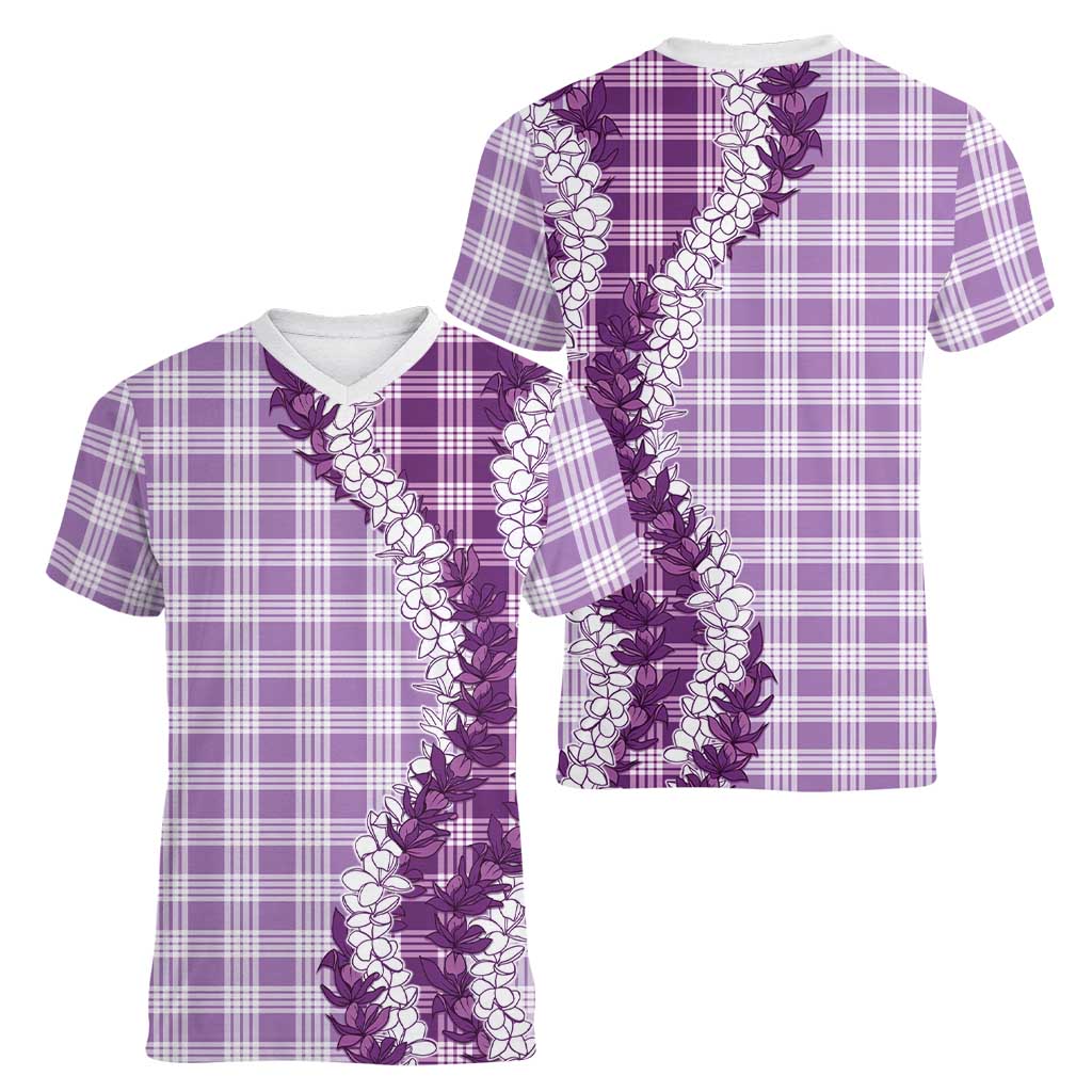 Violet Hawaii Palaka Women V-Neck T-Shirt Hawaiian Honohono Lei