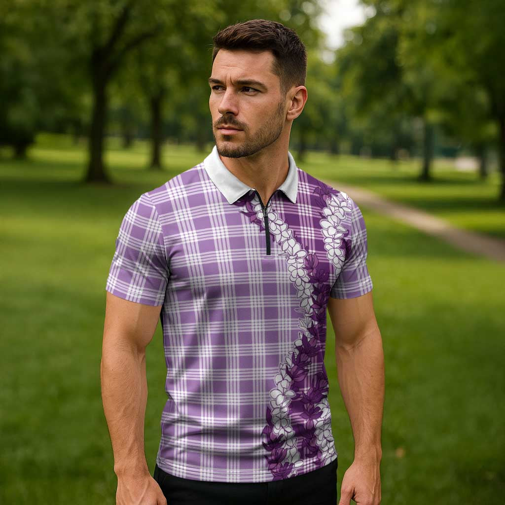 Violet Hawaii Palaka Zipper Polo Shirt Hawaiian Honohono Lei LT05 - Polynesian Pride
