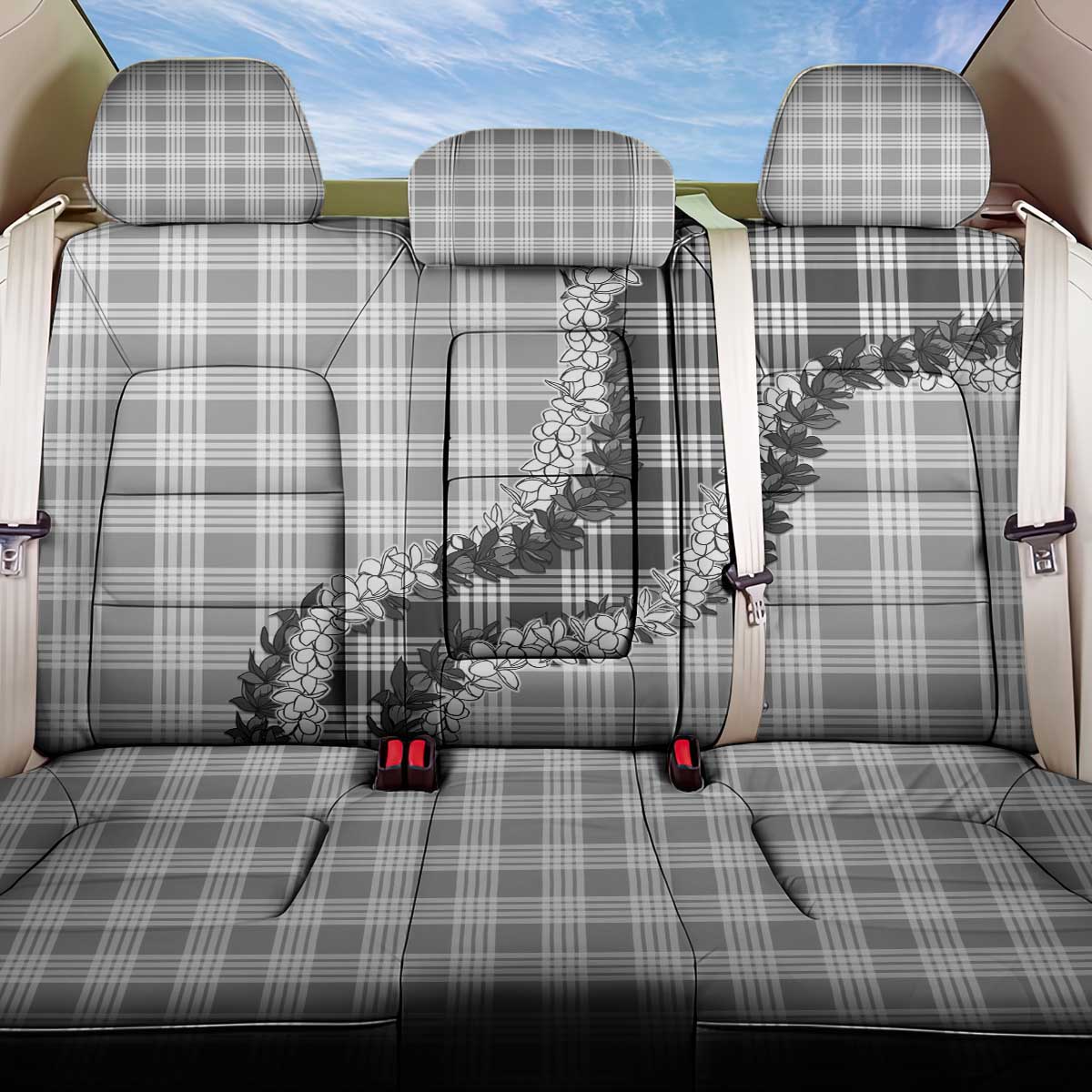 Gray Hawaii Palaka Back Car Seat Cover Hawaiian Honohono Lei