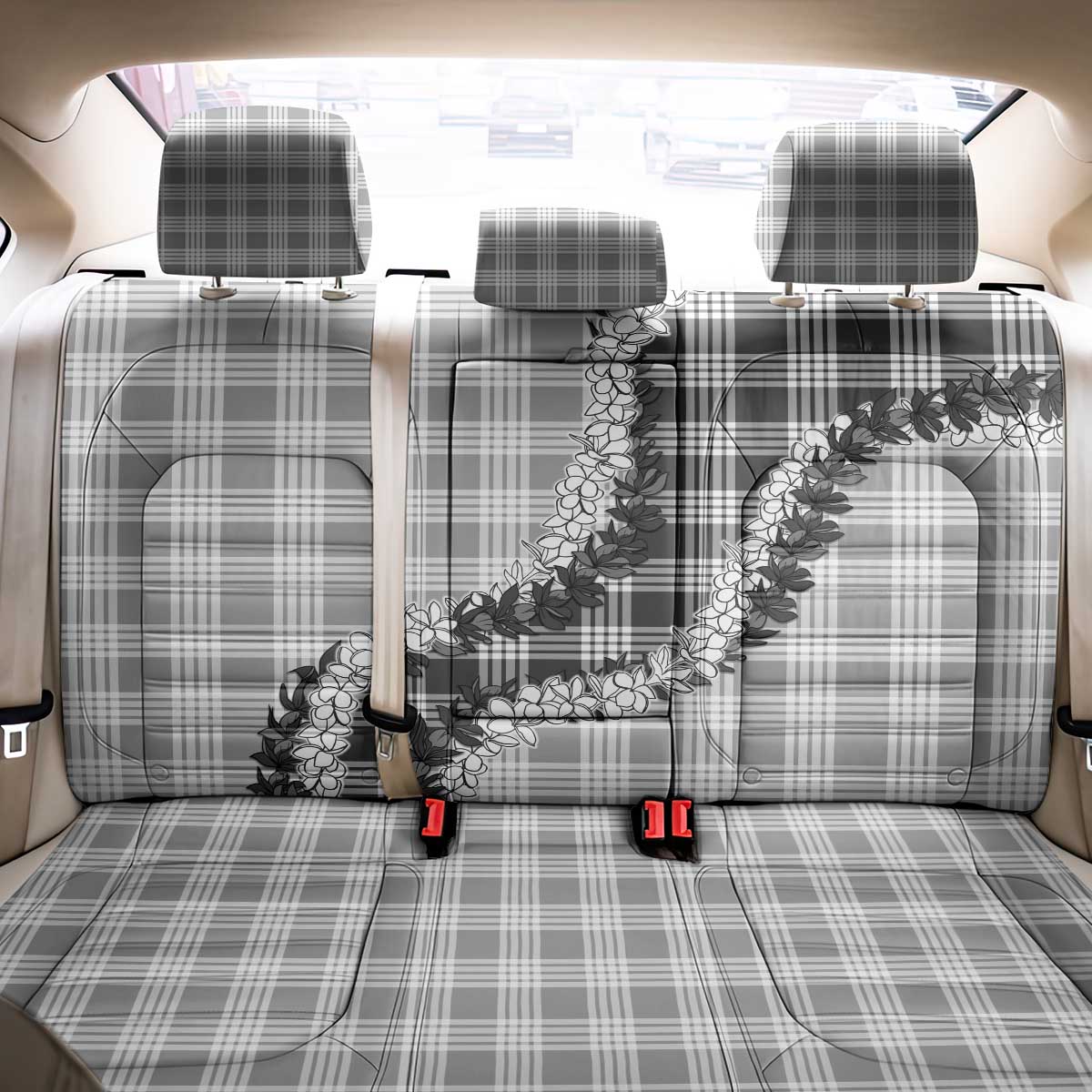 Gray Hawaii Palaka Back Car Seat Cover Hawaiian Honohono Lei LT05 - Polynesian Pride