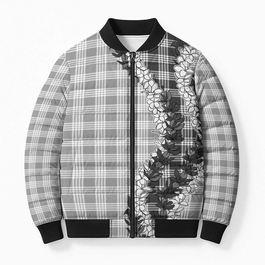Gray Hawaii Palaka Bomber Puffer Jacket Hawaiian Honohono Lei LT05 Unisex Gray - Polynesian Pride