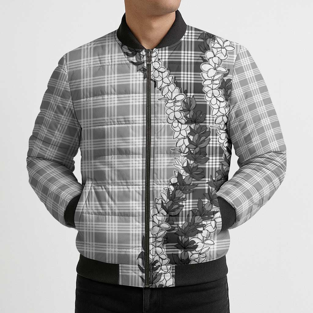Gray Hawaii Palaka Bomber Puffer Jacket Hawaiian Honohono Lei LT05 - Polynesian Pride