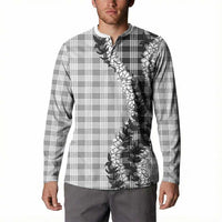 Gray Hawaii Palaka Button Sweatshirt Hawaiian Honohono Lei LT05 - Polynesian Pride