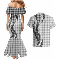 Gray Hawaii Palaka Couples Matching Mermaid Dress and Hawaiian Shirt Hawaiian Honohono Lei
