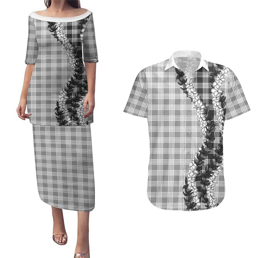 Gray Hawaii Palaka Couples Matching Puletasi and Hawaiian Shirt Hawaiian Honohono Lei LT05 Gray - Polynesian Pride