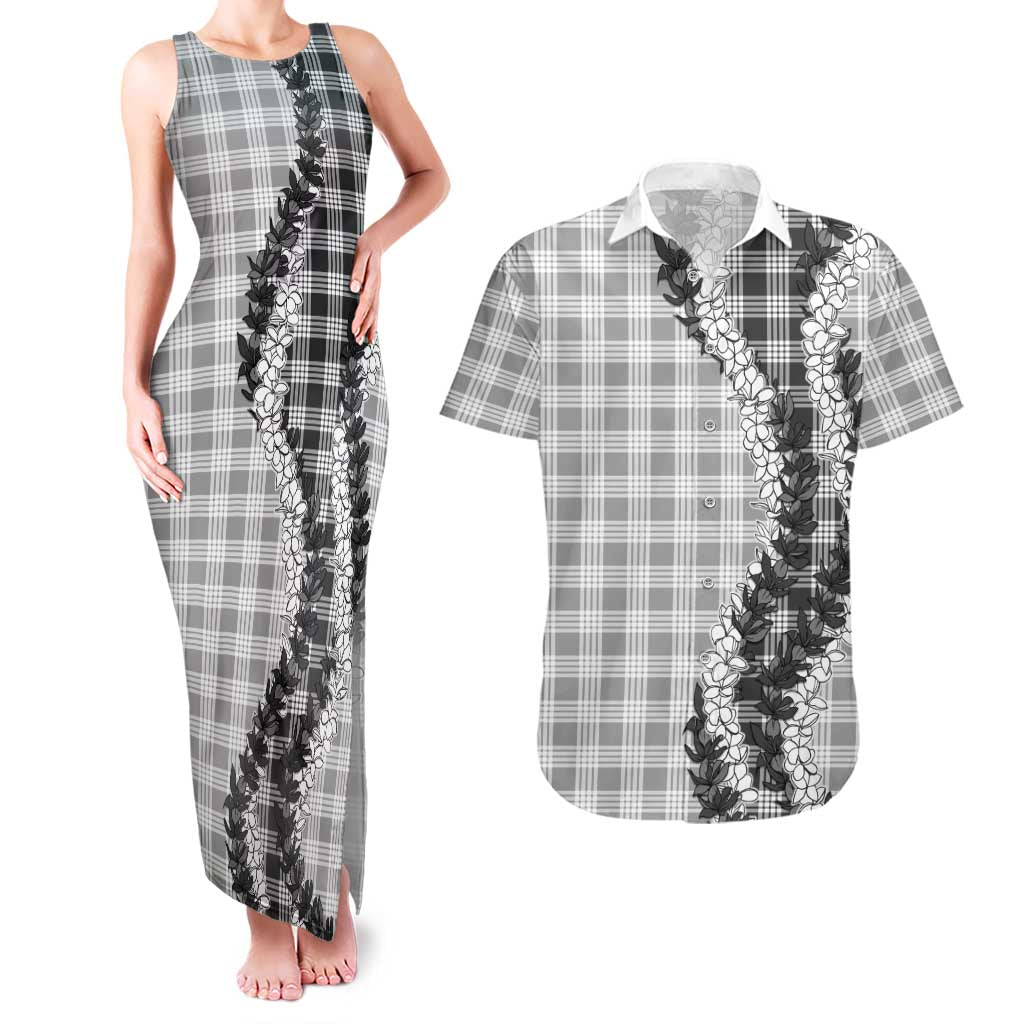 Gray Hawaii Palaka Couples Matching Tank Maxi Dress and Hawaiian Shirt Hawaiian Honohono Lei LT05 Gray - Polynesian Pride