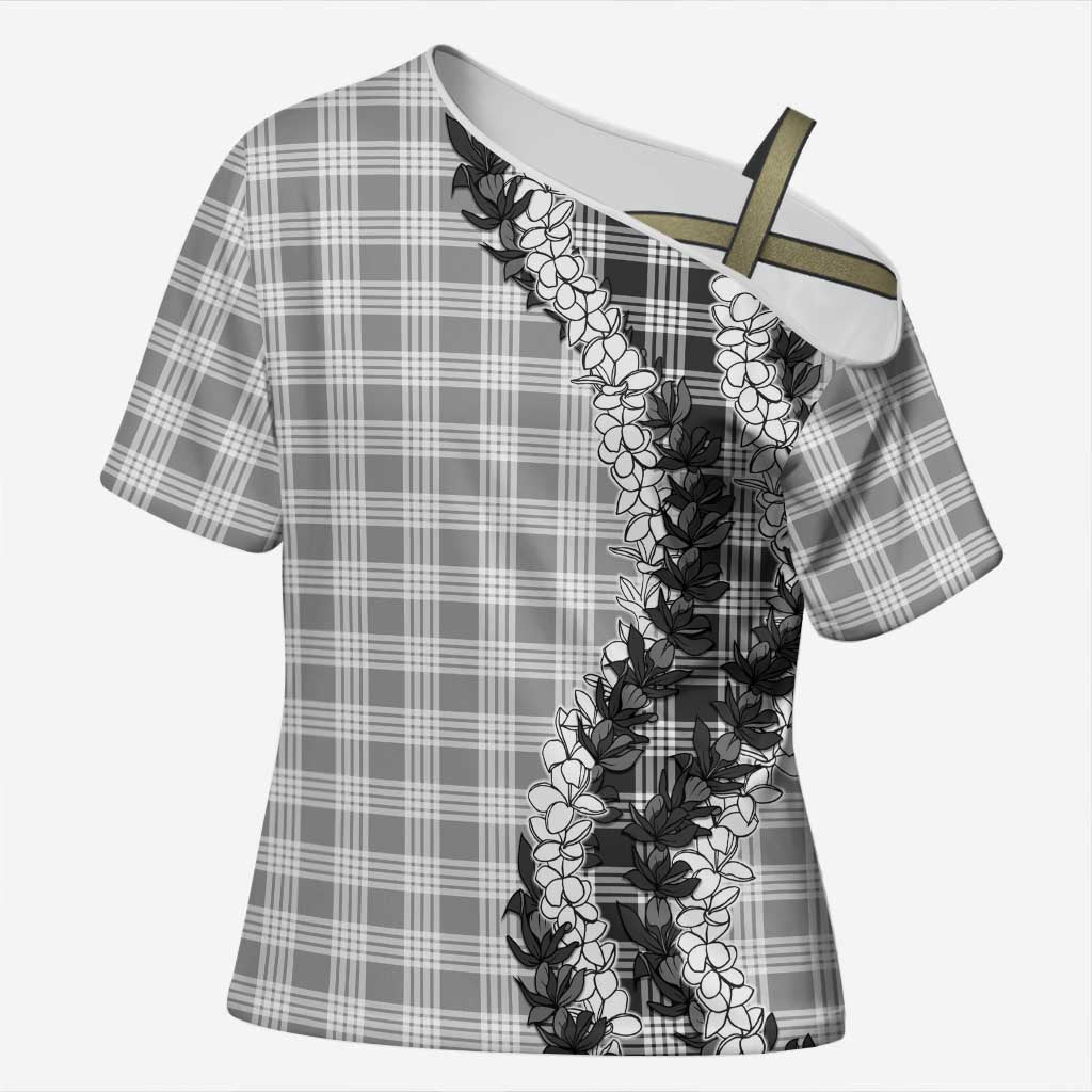 Gray Hawaii Palaka Cross Shoulder Shirt Hawaiian Honohono Lei LT05 Female Gray - Polynesian Pride