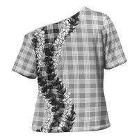 Gray Hawaii Palaka Cross Shoulder Shirt Hawaiian Honohono Lei LT05 - Polynesian Pride