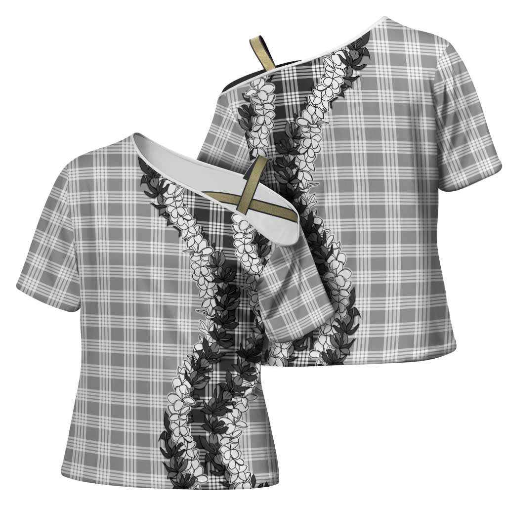 Gray Hawaii Palaka Cross Shoulder Shirt Hawaiian Honohono Lei LT05 - Polynesian Pride