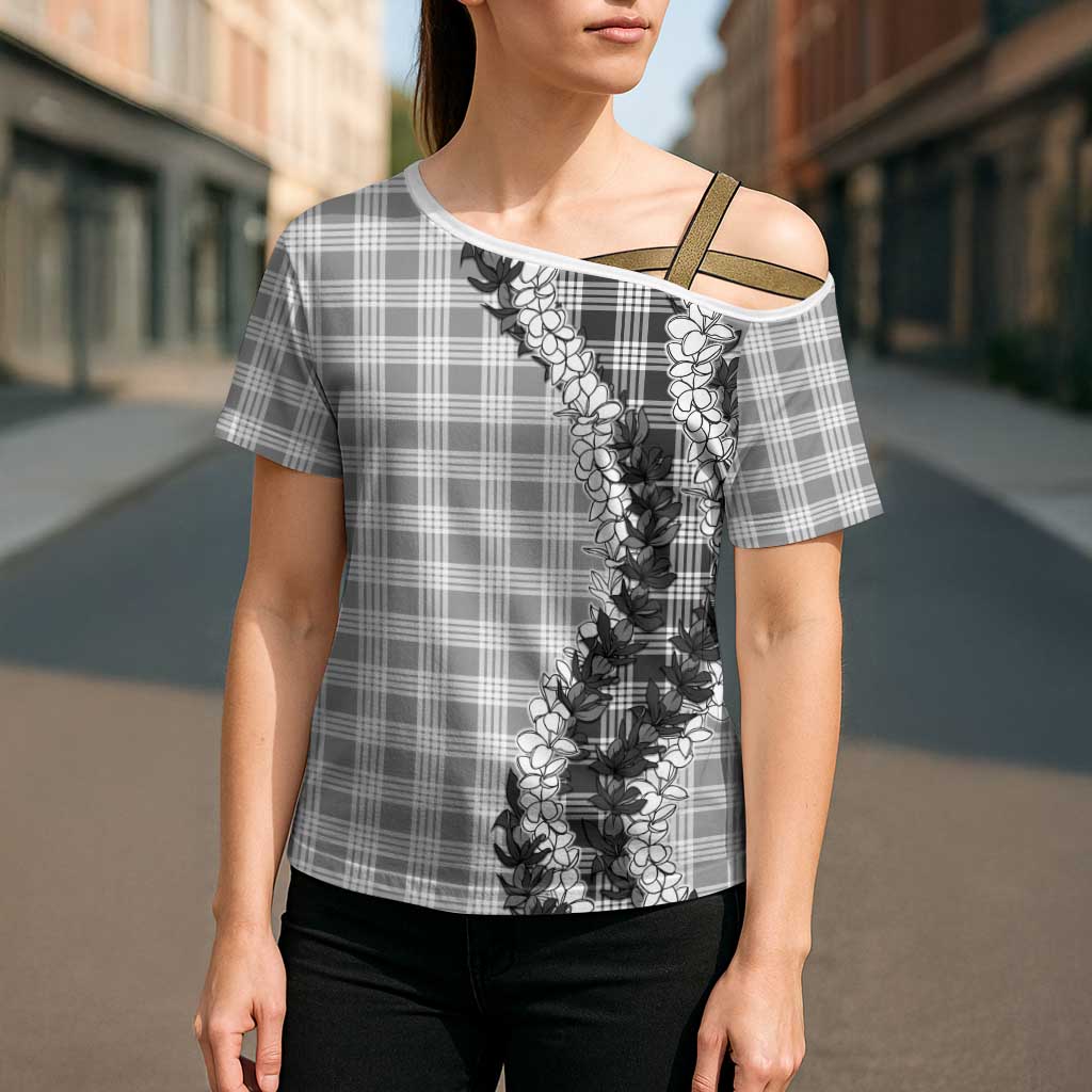 Gray Hawaii Palaka Cross Shoulder Shirt Hawaiian Honohono Lei LT05 - Polynesian Pride