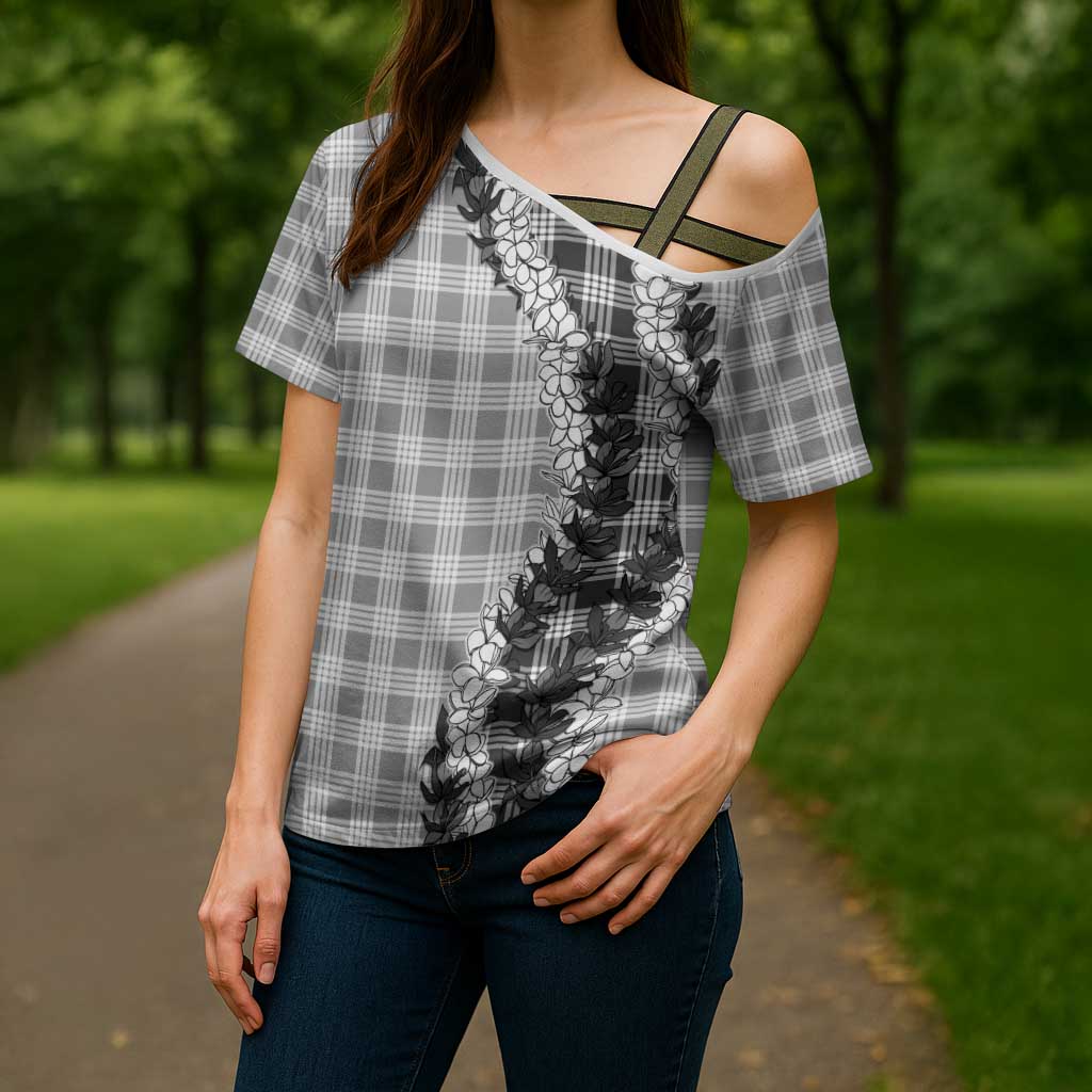 Gray Hawaii Palaka Cross Shoulder Shirt Hawaiian Honohono Lei LT05 - Polynesian Pride