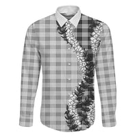 Gray Hawaii Palaka Family Matching Long Sleeve Bodycon Dress and Hawaiian Shirt Hawaiian Honohono Lei