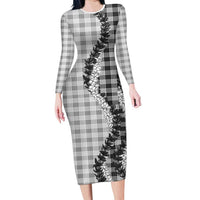 Gray Hawaii Palaka Family Matching Long Sleeve Bodycon Dress and Hawaiian Shirt Hawaiian Honohono Lei